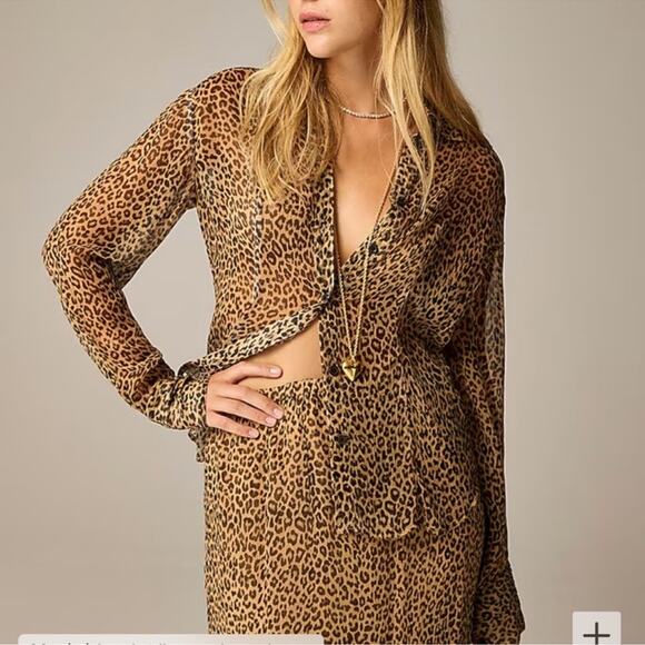 J.Crew Sheer leopard-print shirt in crinkle chiffon - Picture 1 of 3